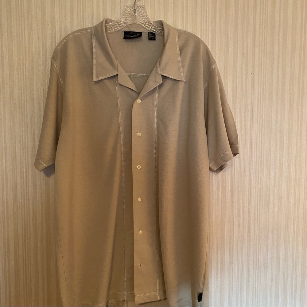 Greg Norman Silk Button Front Shirt Golf Missing Button Size L - Picture 1 of 4
